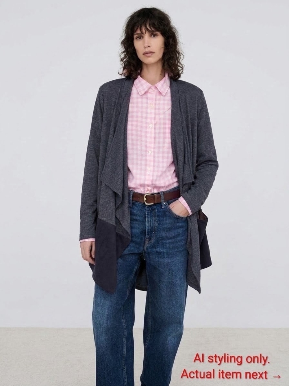 French Terry Cascading Cardigan with Faux Suede Hem